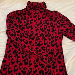 New York & Company Red and Black Animal Print Top